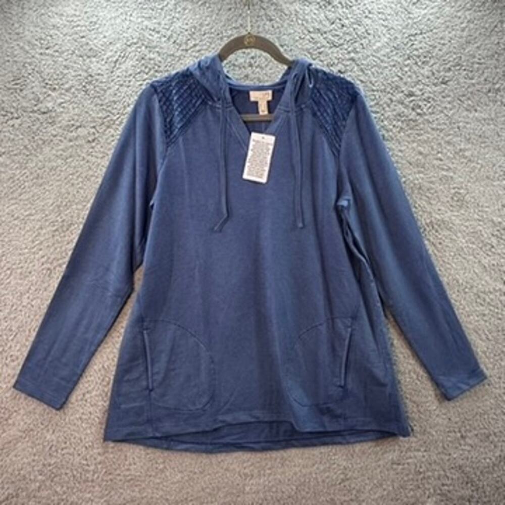 LOGO‎ Life Lori Goldstein NWT Small Blue Long Sleeve Hoodie Front Pockets Casual